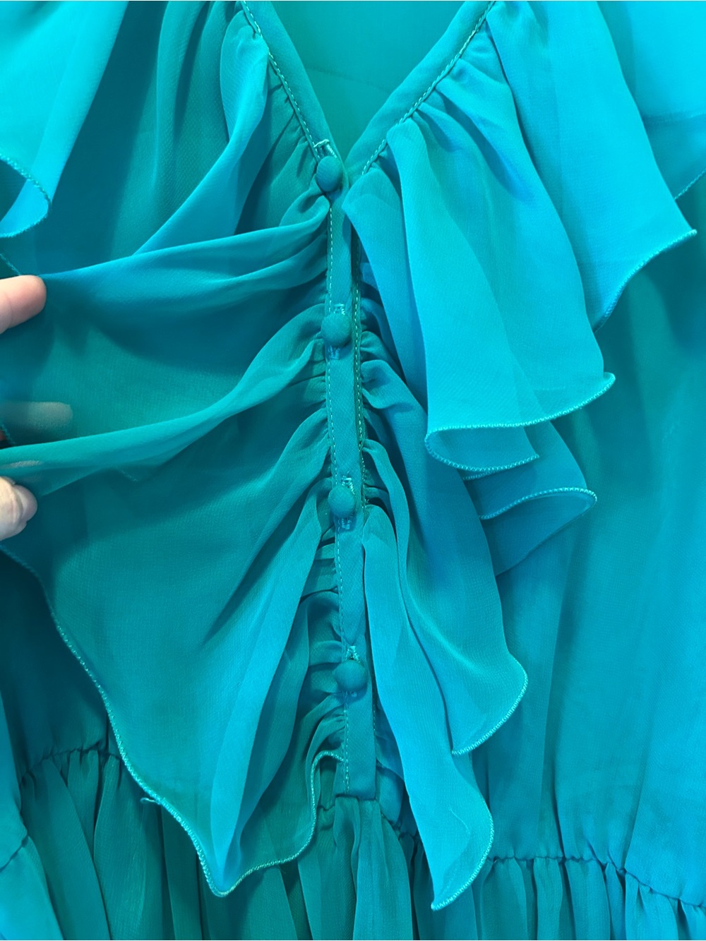 Vincenti Vintage Teal Ruffled Dress with Belt 1960’s-1970’s - Picture 4 of 7